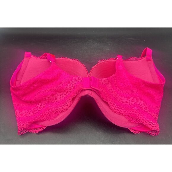 VICTORIA’S SECRET Plunge Hot Pink Lace Push Up Underwire Bra Sz 36D Sexy - Picture 3 of 12